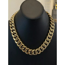 Harlembling 18mm Kilo Chain Solid 14k Yellow Gold Plated SS Miami Cuban Necklace Choker