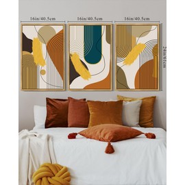 PHOPAGO Boho Abstract Framed Wall Art Large 16x24in Mid-Century Modern Bohemain Minimalist Luxury Gold Line Artwork Home Office Living Room Decor - Natural Framed