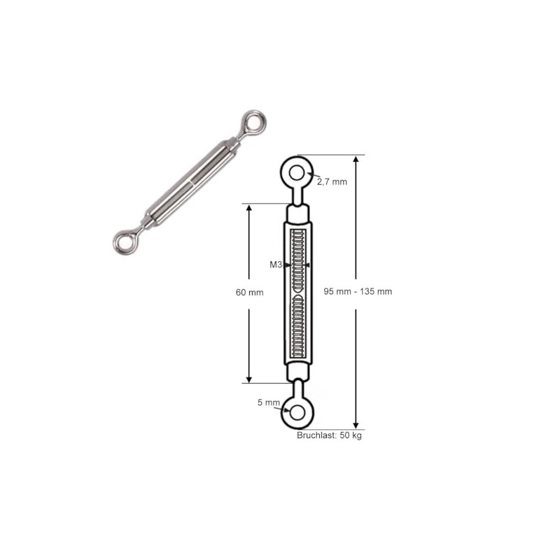 Turnbuckle M3 V4A Stainless Steel Pack of 4