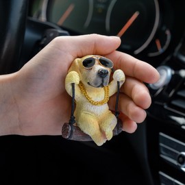 Floruit Golden Retriever Car Mirror Hanging Accessories Cute Swinging Dog Rear View Mirror Accessories for Men & Women (Golden)