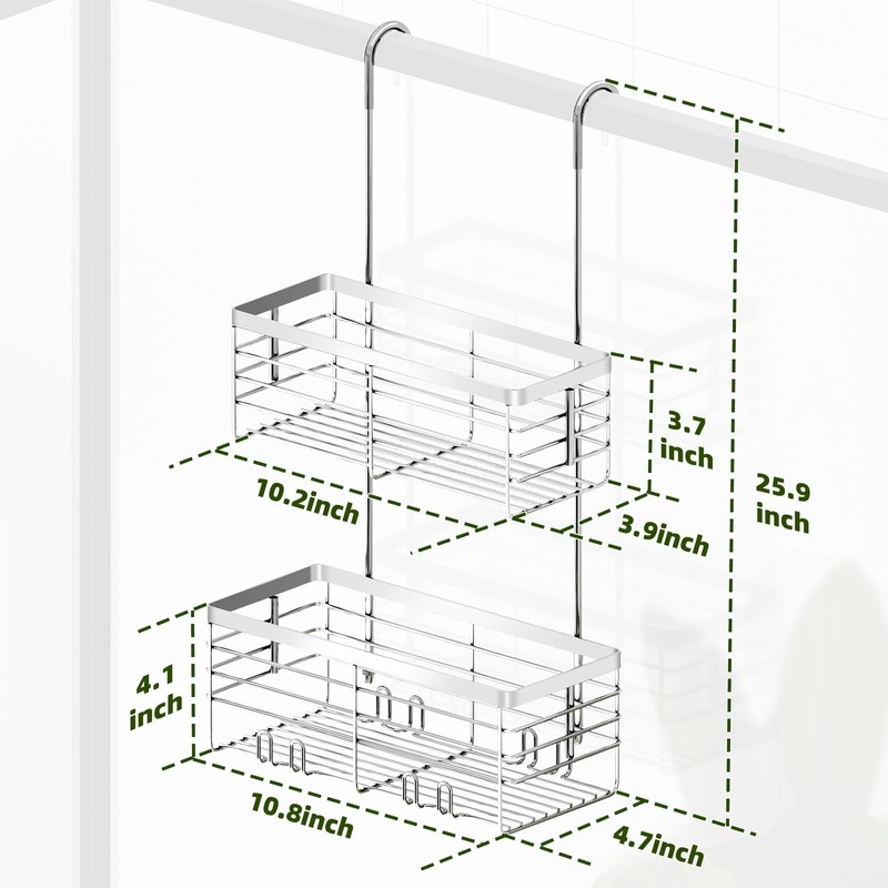 YUOROS Shower Caddy Hanging, 2 Tier Over the Door Shower