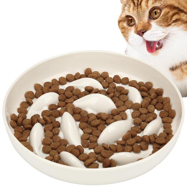 JuWow Cat Slow Feeder Bowl, Anti Gulping Healthy Eating Diet Pet Food Bowl, Non-Slip Whale Shape Design and Raised Rim Spill Proof Slow Bowl for Kitten(White)