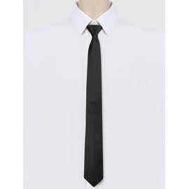 [Allegra K] Men's Necktie Low Tie Flat Stripe Adjustable Zipper Casual Business Necktie, Black
