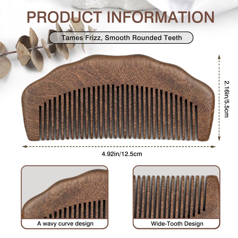 Natural Sandalwood Wide-Tooth Comb – Anti-Static Hair Detangler & Scalp