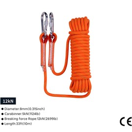 Jyvlucient Climbing Rope 8MM 10M Outdoor Rope Home Emergency Escape Rope Professional Climbing Rope Rappelling Abseiling Rope for Magnetic Fishing Hiking Caving Camping Rescue Tree Climbing