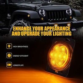 Xprite Luces para Loderas Cuartos Laterales LED Ambar Amarillo con lente transparente para 2007-2016 Jeep Wrangler