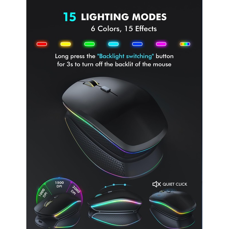 Wireless Keyboard and Mouse Combo - Large Print, RGB Backlit,