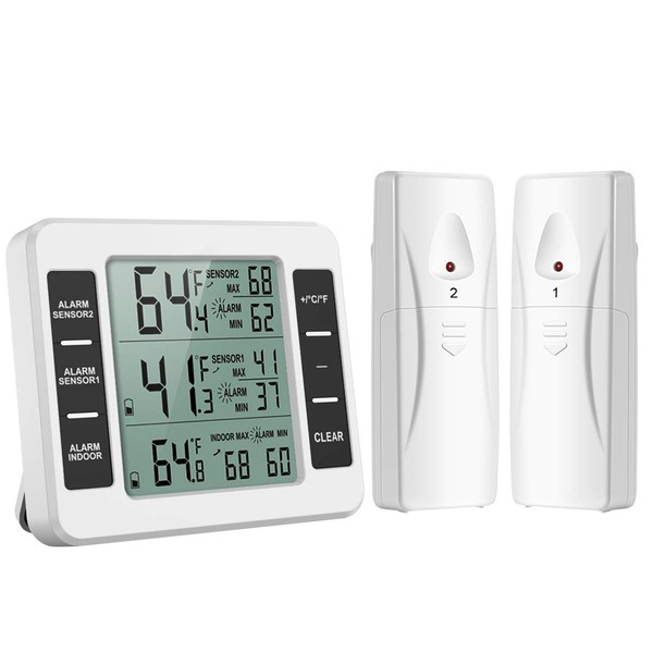 ORIA Refrigerator Thermometer, Wireless Digital Freezer Thermometer with 2 Wireless