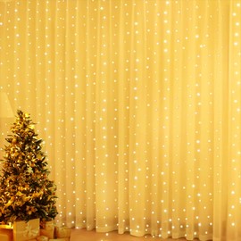 Vulisox Curtain Fairy Lights Indoor, 3mx3m 300LED Curtain Light USB Powered Waterproof String Lights 8 Mode Remote Control Timer, Fairy Lights for Christmas, Garden, Home Decor(Warm White)