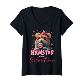 Womens Cute Hamster Valentine's Day Hamster Is My Valentine Outfits V-Neck T-Shirt