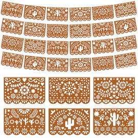 Tiamon 4 Pack Mexican Party Decorations Plastic Papel Picado Banner Garland Waterproof Cielito Lindo Decor for Baby Shower Day of The Dead Wedding Cinco De Mayo Outdoor Decor (Dark Brown)