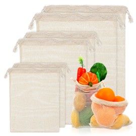 Tyqour 6 Pack Reusable Produce Bags Washable Cotton Reusable Mesh Produce Bags Vegetable Bags for Vegetables, Fruits & Grocery Shopping, Small Mesh Bag for Refrigerator Storage