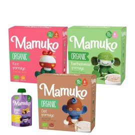 MAMUKO Organic Porridges 3 Pack Combo- Rice, Raw Buckwheat and Oat Porridge with No Added Sugar, Milk & Preservatives - High Fiber Porridge Developed with EU Experts - Healthy Porrage Ideal for Little Ones from 4+ Months - 10 to 12 Servings each pack.
