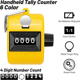 TCSYLSC 6PCS Hand Tally Counter, 4 Digit Mechanical Tally Counter with Metal Finger Ring, Hand Held Counter Clicker for Counting Numbers Knitting Coaching Golf Lap Fishing School Sports Event