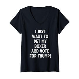 Womens Vote for Trump and Pet My Boxer Patriotic Republican Dog V-Neck T-Shirt