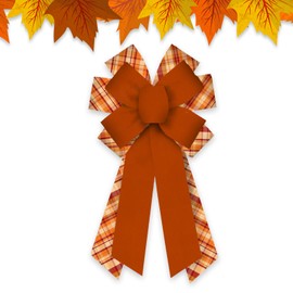 Habbiful Large Fall Bow Thanksgiving Bow for Wreath Front Door Orange Buffalo Plaid Burlap Bow Autumn Harvest Bow for Thanksgiving Party Home Indoor Outdoor Wall Tree Topper Decoration