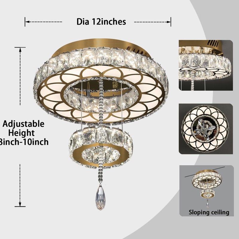 Flashing God Dia 12" Crystal Mini Chandelier Crystal Gold Ceiling