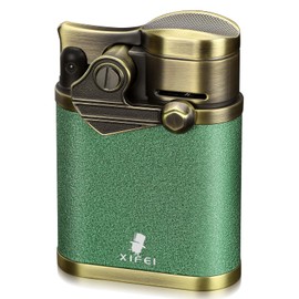 XIFEI 4 Jet Flame Cigar Lighter, Refillable Butane Lighter with Cigar Holder, Gift Box, Rocker Arm Ignition Design, Windproof Desktop Torch Lighters, Cigar Accessories for Cigar Lovers (Green)