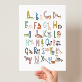 Scandi Animal Alphabet, Children's Educational Print, Boho Animal Alphabet Poster, Peg Animal Alphabet, Woodland SAFARI animal Alphabet (A3, Multi)