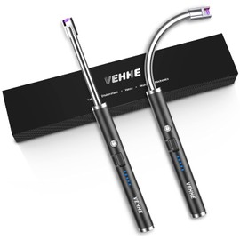 VEHHE USB Lighter, Candle Electric Lighter with Safety Lock Rechargeable Arc Lighters with LED Display, 360° Flexible Long Neck Lighters for Candles Grilling Cooking Barbecue Camping Windproof