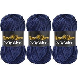 Rome Yarn Softy Velvet Wool 100 g - 120 m | Velvet Yarn Chunky Chenille Wool, Baby Wool, Amigurumi Super Bulky Yarn for Crocheting and Knitting Wool (917 Navy Blue)