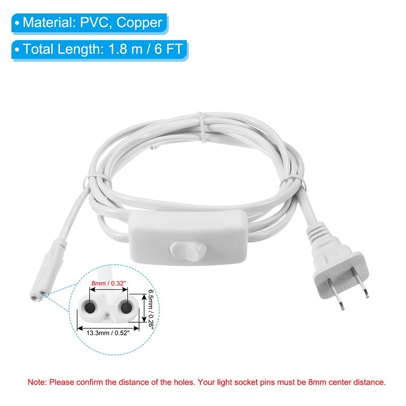 PATIKIL T4 T5 T8 LED Tube Light Power Cord, 2pcs