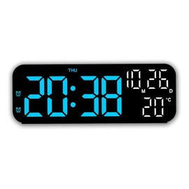 Digital LED Clock Bedroom Alarm Clock Desk Clock Dimmable Time Day Date Bedside LED Clock with Temperature Dual Alarm Clock for Living Room Black Case Blue Light