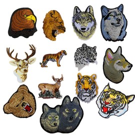 13pcs Assorted Lion Tiger Leopard Wolf Deer Eagle Embroidered Safri Animal Patches Sew Iron on Applique Badge