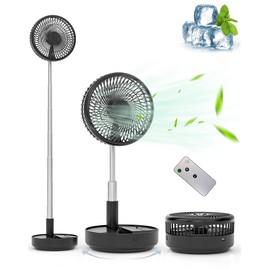 Primevolve Portable Oscillating Standing Fan,Rechargeable Battery Operated USB Floor Table Desk Fan with Remote, Bedroom Camping Travel Fans Black 7.7"