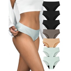 TIICHOO Period Underwear for Women Heavy Flow Seamless Period Bikini Panties Leakproof Underwear 7-Pack(XX-Large,3 Black/2 Smoke Green/1 Brown/1 Beige)