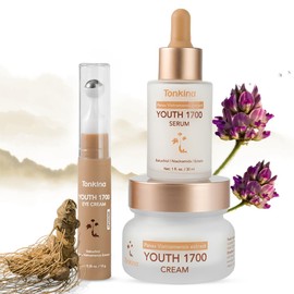 Tonkina Youth 1700 Essential Trio Set, Vietnamese Ginseng Anti-Aging Skin Care Kit with Serum, Eye Cream & Moisturizer for Wrinkle Care & Firm, Radiant Skin, For All Skin Types