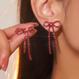 Sparkly Bow Earrings for Women Trendy Ribbon Bow Drop Earring Silver Stainless Steel Dangle Earrings Cute Sparkly Jewelry