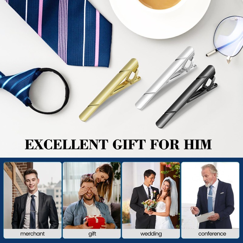 Tie Clips for Men Black Gold Silver Classic Tie Bar