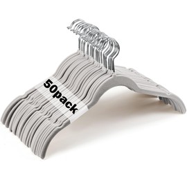 DoubleFill 50 Pack Velvet Hangers Non-Slip Shirt Clothes Hangers 360° Swivel Hook Slim Flocked Coat Hanger Heavy Duty Space Saving Felt Hanger for Women Men Pants Jackets Dress (Grey)