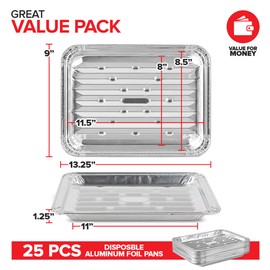 Stock Your Home Disposable Aluminum Foil Broiler Pan for Oven (25 Pack) Sheet Pans for Grilling, Roasting Rack, Trays with Ribbed Surface for BBQ Grill-Like Texture