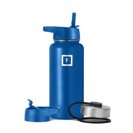 IRON °FLASK Camping & Hiking Hydration Flask, Wide Mouth, 3 Straw Lids, Stainless Steel Outdoor Water Bottle, Double Walled, Insulated Thermos, Metal Canteen - Cobalt, 40 Oz