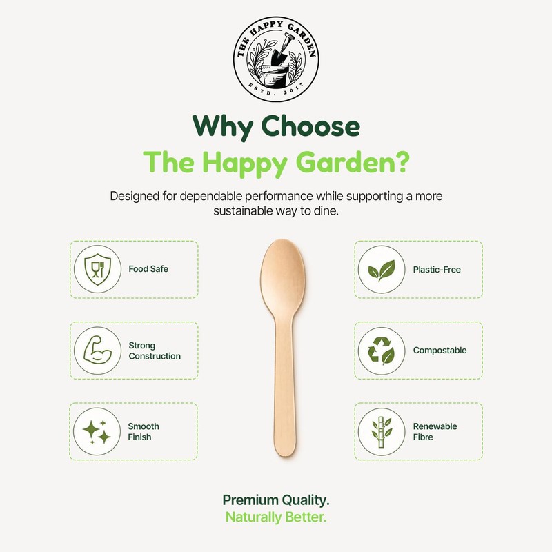 The Happy Garden Disposable Wooden Spoon, Pack of 100, 16