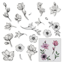 Hying 2 Sheets Spring Flowers Leaves Clear Stamps for Card Making and Photo Album Decorations, Blossom Flowers Transparent Rubber Stamps Summer Floral Lotus Stamps Seal for DIY Scrapbooking Supplies