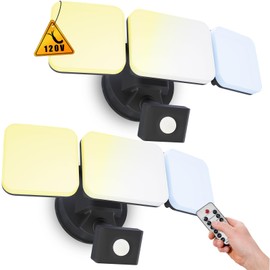 EMANER Motion Sensor Flood Lights Outdoor, 3000LM Dimmable Security Light, Warm White to Daylight White 3000K/5000K/6500K, 28W 110V AC Remote Wall Light for House Garden Front Door (2Pack)