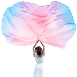 Jetec 2 Pcs 74"x55" Worship Flags for Dance Church Praise Dance Flag with Flexible Rod Semicircle Angel Wing for Outdoor Stage Performance Religious Activities(Pink Purple Blue,Gradient Colors)