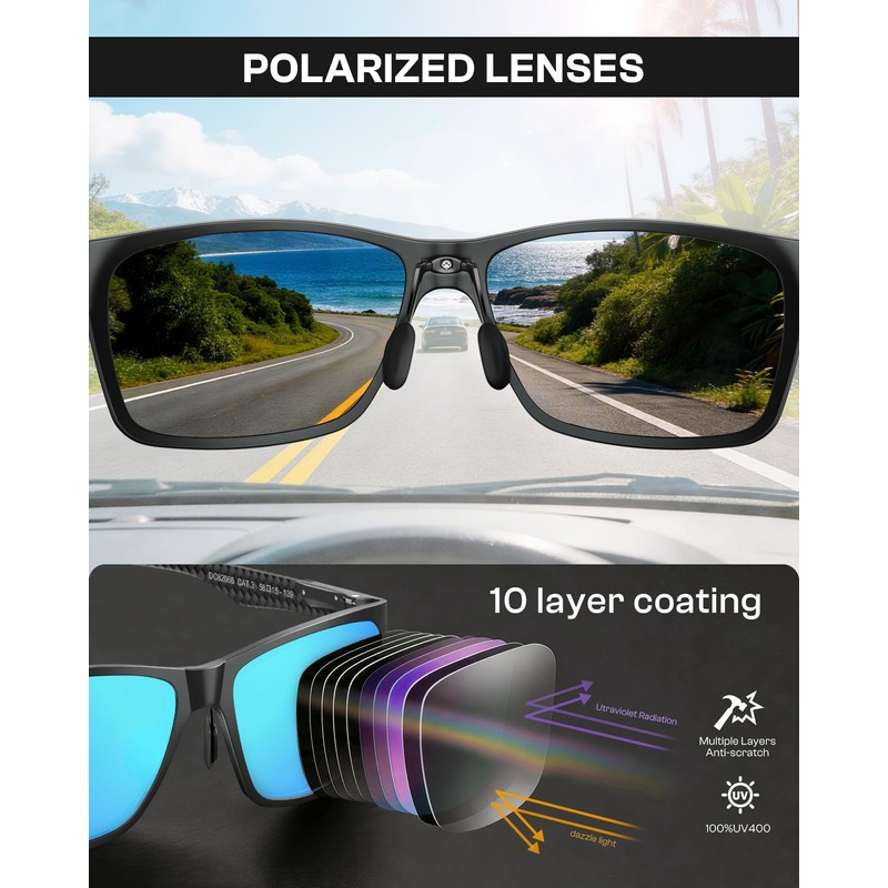 DUCO Sunglasses Men Driving Polarized Sunglasses for Fishing High-Grade Carbon