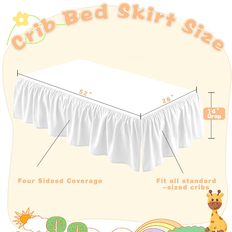 SiinvdaBZX White Crib Skirt Dust Ruffle, Microfiber Crib Bed Skirt
