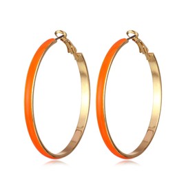 Big 5cm Circle Hoop Earring Multicolor Enamel Round Dangle Drop Earrings for Women Exaggerated Statement Jewelry-Orange
