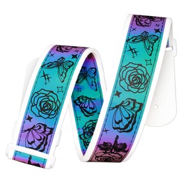 chushui Reflective Guitar Strap for Night Visibility,2" Wide Adjustable Fluorescent Guitar Strap,Floral Butterfly Pattern Design for Acoustic/Electric/Bass Guitars