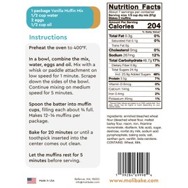 Molibake Vanilla Muffin Mix - Pack of 1 – Premium Vanilla Muffin Baking Mix for Home Oven and Muffins Maker – 14 oz – All-Natural Easy-to-Use Mix for Fluffy, Bakery-Style Homemade Muffins