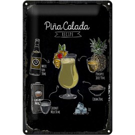 Blechschild 30 x 20 cm Pina Colada Coktail Recipe - DekoNo7