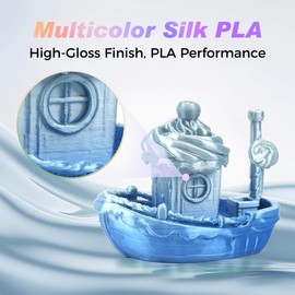 Creator Silk PLA Dual Color Filament 1.75mm +/- 0.02mm, Silver Blue Silk PLA 3D Printer Filament, Shiny and Glossy, Silk Texture, Color Changing 3D Printing Filament 1kg Spool