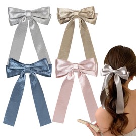 Flat Hair Clips for Women, Cute Bow Non-slip Flat Claw Clips Bow Hair Claw,Lay Down Claw Clips Hair Accessories for Womenfor Girls Thin Thick Hair (4 PCS)