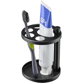 Metal Toothbrush Holder Stand for Bathroom: Stainless Steel Ventilated Organizer with Slots for Electric Toothbrushes, Toothpaste, Razors & Small Comb, Unique Footprint Base Design, Black