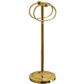 CALUCAB 304 Stainless Steel Free Standing Bathroom Towel Rack & Towel Ring - 16Inch Non-Slip Base Floor Standing Towel Holder with Double Oval Rings for Bathroom, Bathtub (Shine Gold)